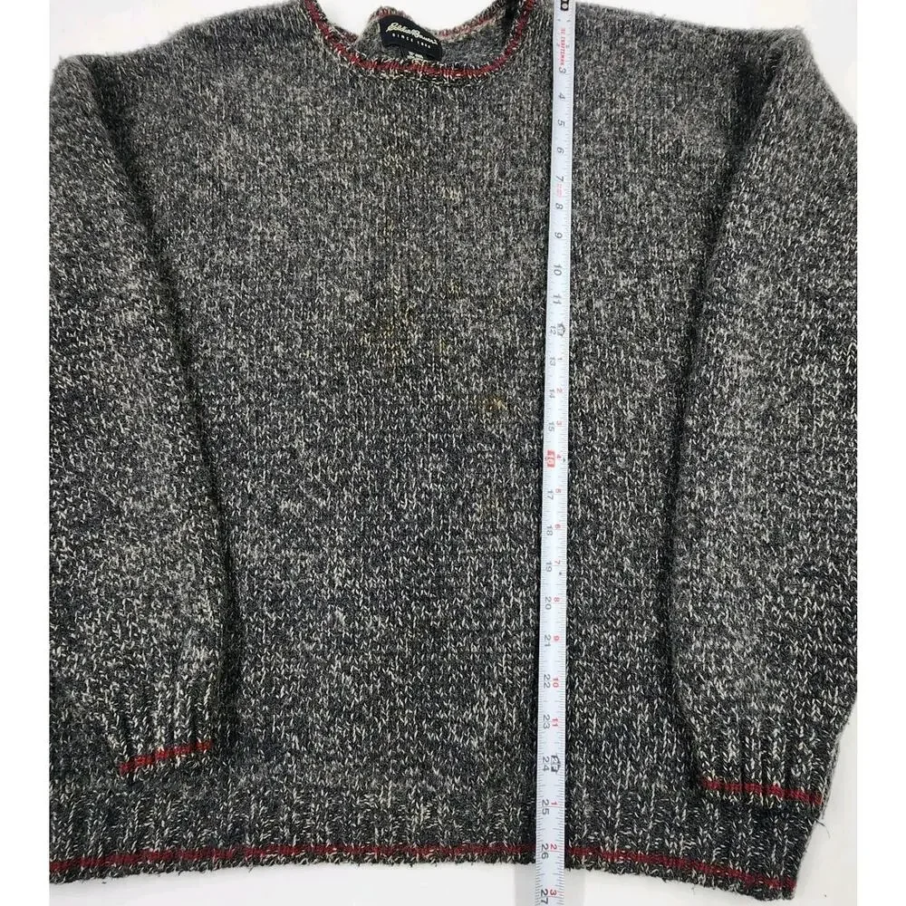 Vintage Eddie Bauer Mens Wool Sweater Dark Grey Red Trim Size XXL